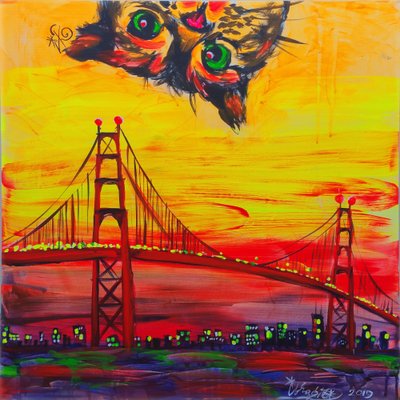 Verspielte Katze über der Golden Gate von Kanat Ibragimov