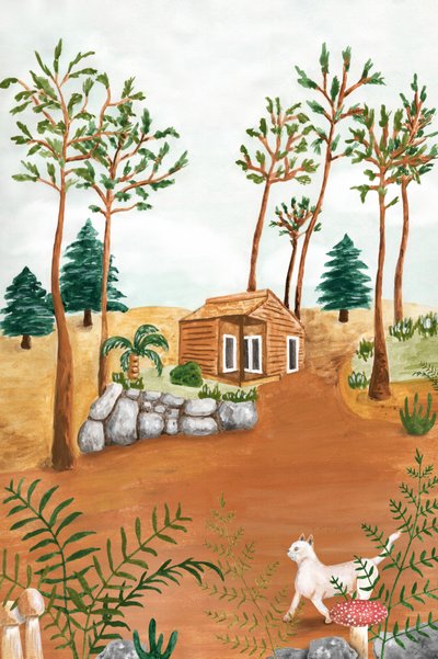 Waldhütte mit Katze von Karen Menzenbach