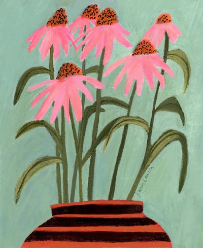 Rosa Sonnenhut in Vase von Karin Lauria