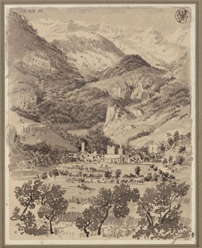 Ansicht von Brig mit Umgebung im Schweizer Kanton Wallis von Karl Friedrich Schinkel