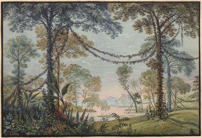 Armida. Oper von Christoph Willibald Gluck. Entwurf zur 3. Dekoration. Girlandengeschmückter Hain am Seeufer von Karl Friedrich Schinkel