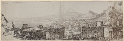„Aussicht vom antiken Theater in Taormina über die Küste von Catania und den Monte Gibello oder Aetna“ von Karl Friedrich Schinkel