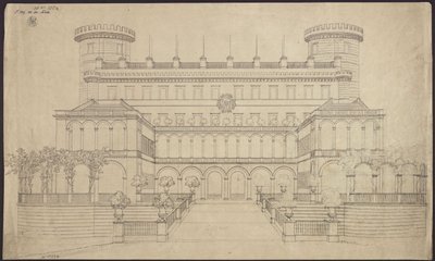 Bad Muskau. Schloss. Erster Umbauvorschlag. Aufriss der Südseite von Karl Friedrich Schinkel