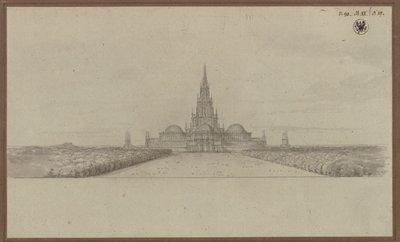 Berlin. Entwurf zu einem Dom als Denkmal für die Befreiungskriege (Befreiungsdom) mit Vierungsturm und Kuppeln über den Kreuzarmen von Karl Friedrich Schinkel