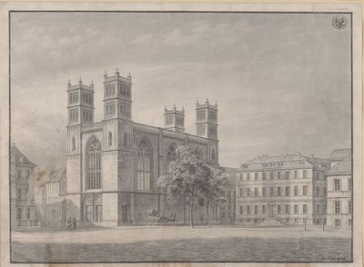 Berlin. Friedrichswerdersche Kirche. Perspektivansicht und Variante mit vier Ecktürmen von Karl Friedrich Schinkel