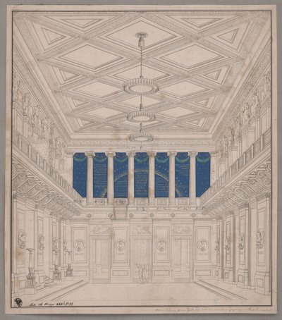 Berlin. Schauspielhaus auf dem Gendarmenmarkt, Konzertsaal. Dekoration zum Fest der Naturforscher von Karl Friedrich Schinkel