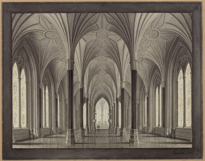 Berlin, Spittelmarkt. Entwurf zur Gertraudenkirche. Innenansicht, Blick durch das Langhaus zum Chor von Karl Friedrich Schinkel