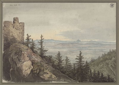 Blick von der Ruine der Geiersburg auf die Ebene von Teplitz mit dem Kloster Maria Schein, im Hintergrund das böhmische Gebirge von Karl Friedrich Schinkel