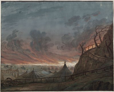 Die Jungfrau von Orleans. Trauerspiel von Friedrich Schiller. Entwurf zur 4. Dekoration. Das brennende Lager der Engländer von Karl Friedrich Schinkel