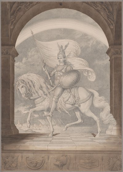 Ein Reiter in voller Rüstung zu Pferde / Der Genius Preußens als Ritter von Karl Friedrich Schinkel