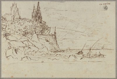 Eine gotische Kirche an einer steilen Meeresküste von Karl Friedrich Schinkel