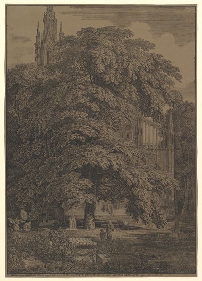 Gotische Kirche hinter einem Baum versteckt, 1810 von Karl Friedrich Schinkel