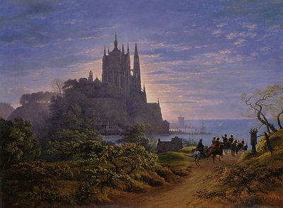Gotische Kirche auf einem Felsen am Meer von Karl Friedrich Schinkel