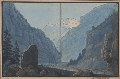 Hermann und Thusnelda. Schauspiel von August von Kotzebue. Entwurf zur 5. Dekoration. Gebirgsstraße von Karl Friedrich Schinkel