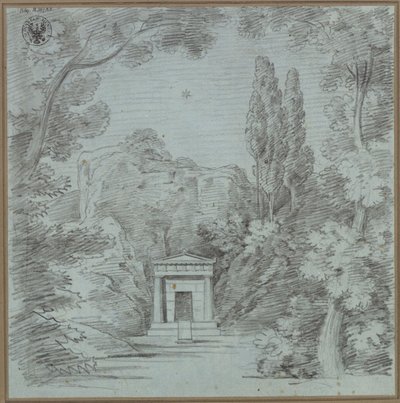 Orpheus und Eurydike. Oper von Christoph Willibald Gluck. Entwurf zur 1. Dekoration (?). Entwurf zu einem Mausoleum an einem Felsen von Karl Friedrich Schinkel