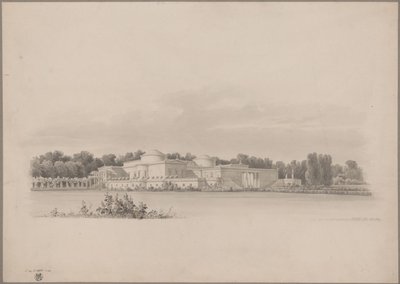 Potsdam-Sanssouci. Antikes Landhaus bei Schloss Charlottenhof. Perspektivische Ansicht von Nordosten von Karl Friedrich Schinkel