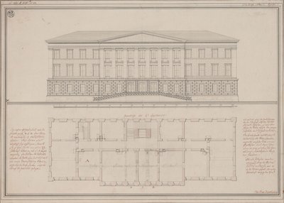 Ratibor (Racibórz). Entwurf zum Oberlandesgericht. Aufriss und Grundriss von Karl Friedrich Schinkel