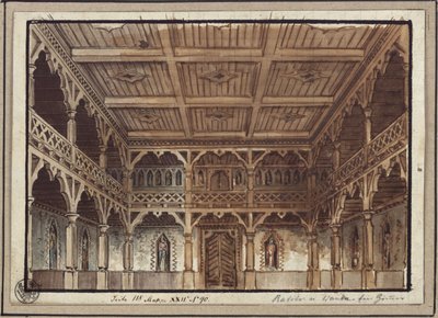 Ratibor und Wanda. Schauspiel von Jakob Andreas Konrad Levezow. Entwurf zur 2. Dekoration. Frauengemach in der Burg von Karl Friedrich Schinkel