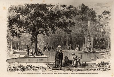 Der Kief der Frauen des Serails in Flamour-Javuzu, im Palast von Konstantinopel (heutiges Istanbul), Türkei, Zeichnung von Karl Girardet, zur Illustration eines Besuchs im Serail im Jahr 1860, von einer anonymen Frau. Gravur in „Le tour du monde“ von Karl Girardet