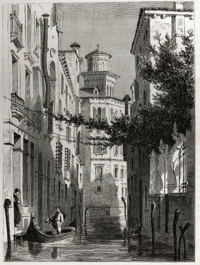 Der Palast von Bianca Cappello in Venedig. Zeichnung von Karl Girardet (1813-1871), zur Illustration von Adalbert de Beaumonts Reise nach Venedig um 1850. Gravur in „Le tour du monde“, herausgegeben von Edouard Charton von Karl Girardet