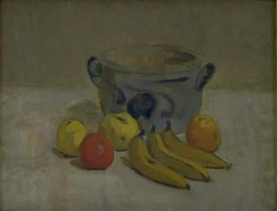 Stillleben mit grauem Krug, Äpfeln und Bananen von Karl Isakson