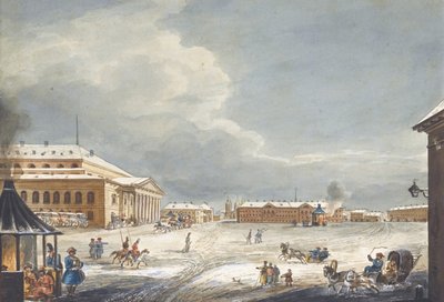 Ansicht des kaiserlichen Bolshoi Kamenny Theaters in Sankt Petersburg von Karl Ivanovich Kolmann