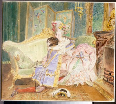 Rendezvous: Kuss zwischen einem schwarzen Mann und einer weißen Frau der russischen Aristokratie - Illustration für den Roman "Der Mohr Peters des Großen" von Alexander Puschkin von Karl Pavlovich Bryullov