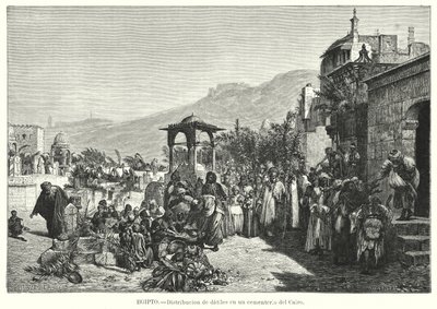 Verteilung von Datteln auf einem Friedhof, Kairo, Ägypten (Lithografie) von Karl Wilhelm Gentz