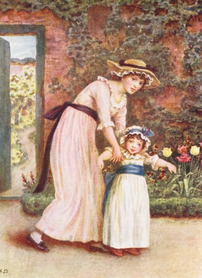 Zwei Mädchen im Garten (Farblithografie) von Kate (after) Greenaway