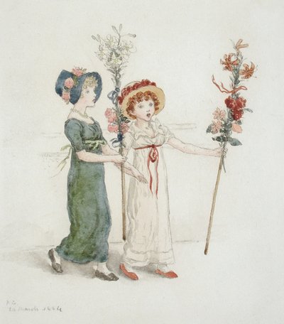 Zwei Kinder mit Stäben von Kate Greenaway