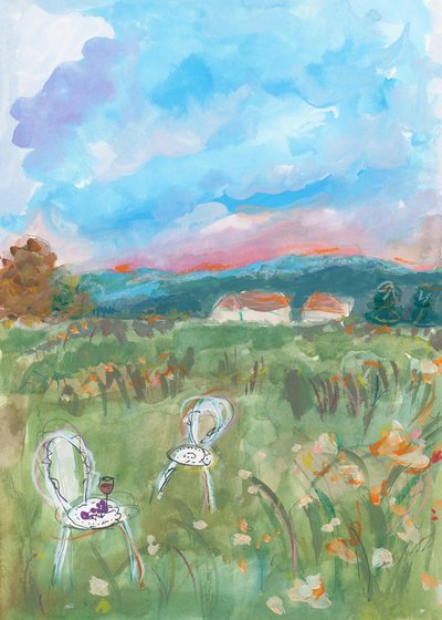 Aquarell Tiefrosa Sonnenuntergang von Katharina Puritscher