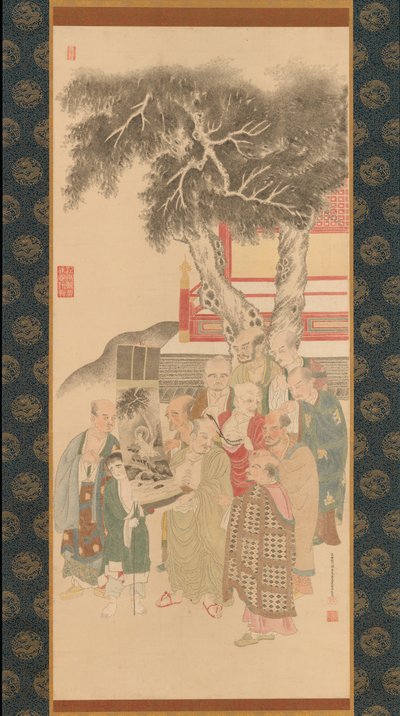 Zehn Rakan, die ein Gemälde von Weißgekleideter Kannon betrachten von Kato Nobukiyo