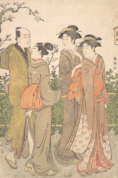 Eine Gruppe von drei Frauen begleitet von einem Diener, 1780-1795 von Katsukawa Shuncho