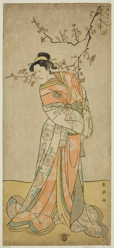 Der Schauspieler Ichikawa Ebizo (Danjuro V) als Hofdame Iwafuji im Stück Gozen-gakari Sumo Soga, aufgeführt im Kawarazaki-Theater im ersten Monat, 1793 (?) von Katsukawa Shun