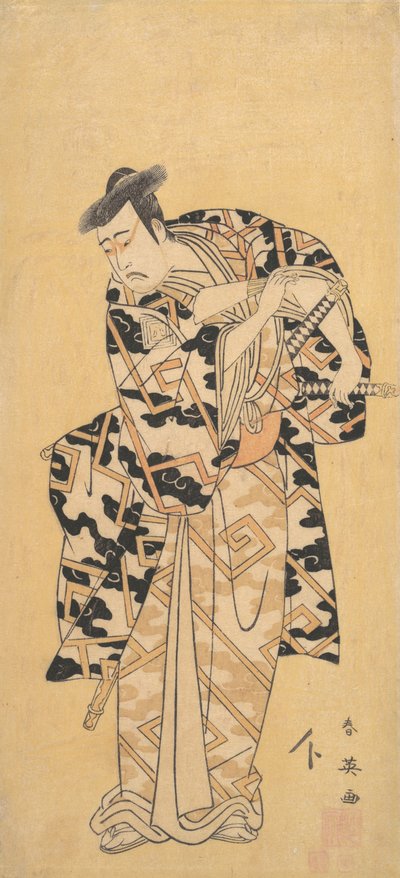 Der Schauspieler Ichikawa Yaozo III als Fuwa Banzaemon in einem Donnergewand, spielt mit einem Fächer, 1794 von Katsukawa Shun