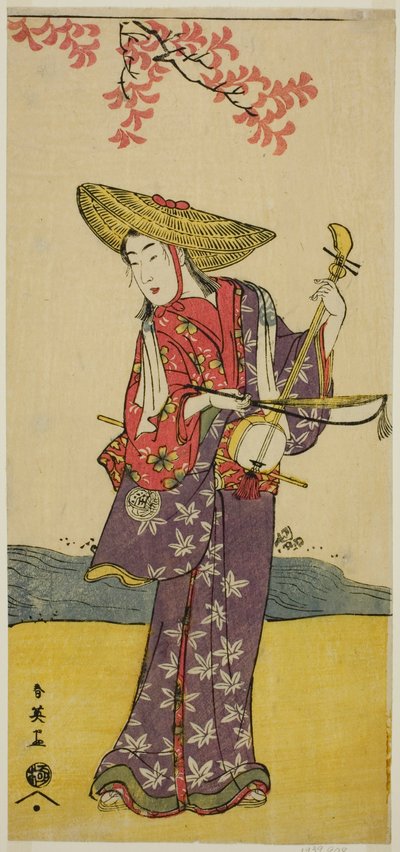 Der Schauspieler Sawamura Tamagashira als wandernder Musiker im Stück Dai Danna Kanjincho, aufgeführt im Kawarazaki-Theater im elften Monat, 1790 von Katsukawa Shun