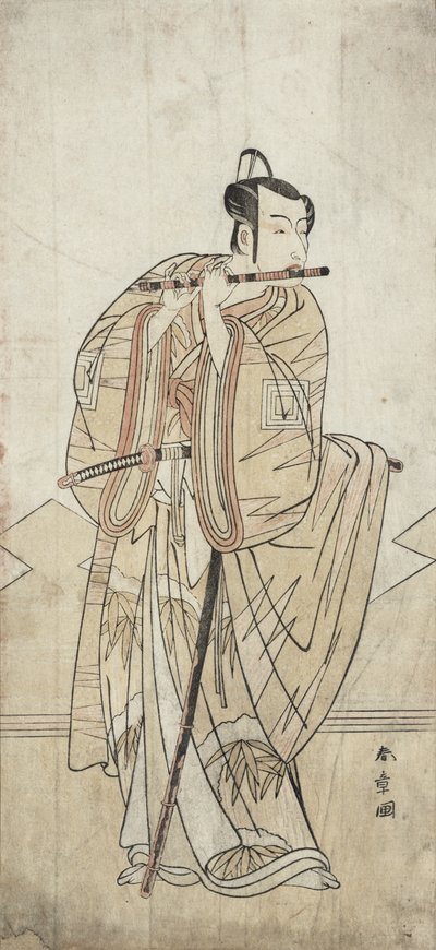 Ein Schauspieler, der eine Flöte spielt von Katsukawa Shunsho