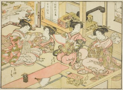 Kurtisanen von Ogiya, aus dem Buch "Spiegel der schönen Frauen der Vergnügungsviertel (Seiro bijin awase sugata kagami)," Bd. 1 von Katsukawa Shunsho