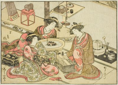 Kurtisanen des Yamashiroya, aus dem Buch "Spiegel der schönen Frauen der Vergnügungsviertel (Seiro bijin awase sugata kagami)", Bd. 2 von Katsukawa Shunsho