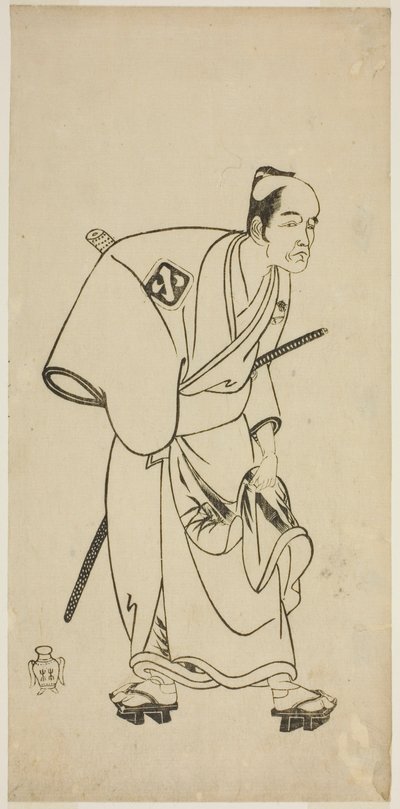 Der Schauspieler Arashi Otohachi I als Hotei Ichiemon im Stück Ayatsuri Kabuki Ogi, aufgeführt im Nakamura-Theater im siebten Monat, 1768 von Katsukawa Shunsho