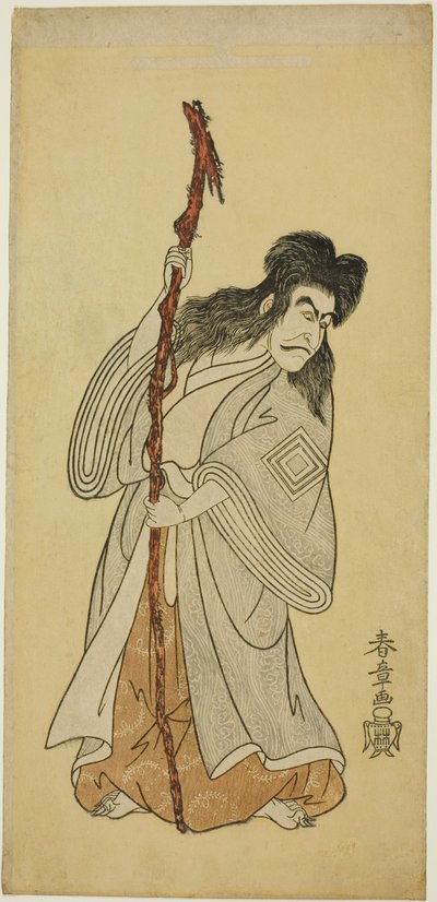 Der Schauspieler Ichikawa Danjuro IV möglicherweise als Tenjiku Tokubei im Stück "Tenjiku Tokubei wendet das Steuer nach Hause (Tenjiku Tokubei Kokyo no Torikaji)," aufgeführt im Nakamura-Theater im achten Monat, 1768 von Katsukawa Shunsho