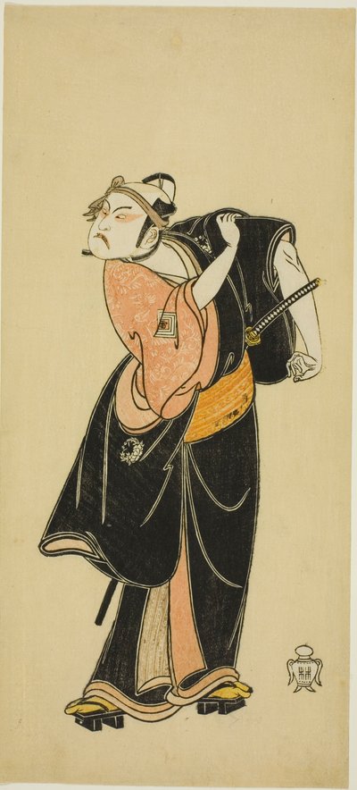Der Schauspieler Ichikawa Raizo I als Hanakawado no Sukeroku in der Szene „Sukeroku“ im Stück "Hitokidori Harutsuge Soga" ("Das Soga-Stück: Ankündigung der Frühlingssaison durch die Buschammer") von Katsukawa Shunsho
