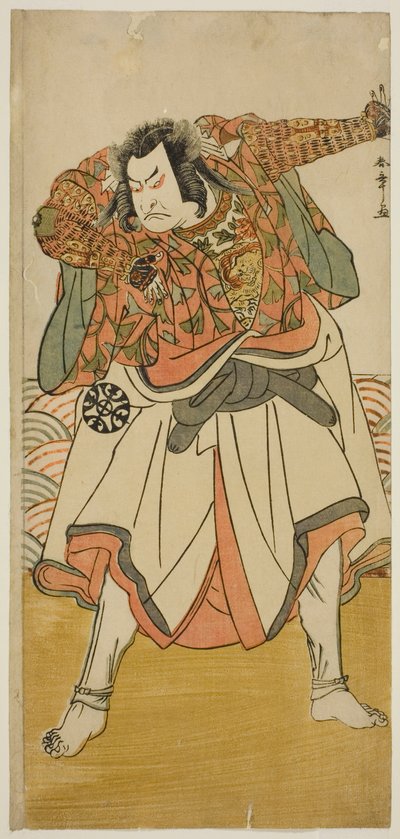 Der Schauspieler Nakamura Nakazo I als Chinzei Hachiro Tametomo verkleidet als asketischer Mönch, im Stück Kitekaeru Nishiki no Wakayaka, aufgeführt im Nakamura-Theater im elften Monat, 1780 von Katsukawa Shunsho