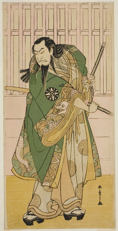 Der Schauspieler Nakamura Nakazo I als Hige no Ikyu im Stück Nanakusa Yosooi Soga, aufgeführt im Nakamura Theater im fünften Monat, 1782 von Katsukawa Shunsho