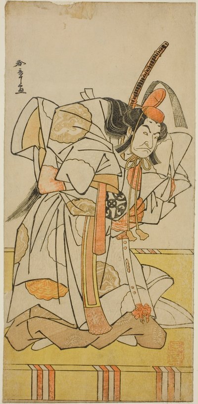 Der Schauspieler Nakamura Nakazo I als Prinz Takahiro im Stück Date Nishiki Tsui no Yumitori, aufgeführt im Morita-Theater im elften Monat, 1778 von Katsukawa Shunsho