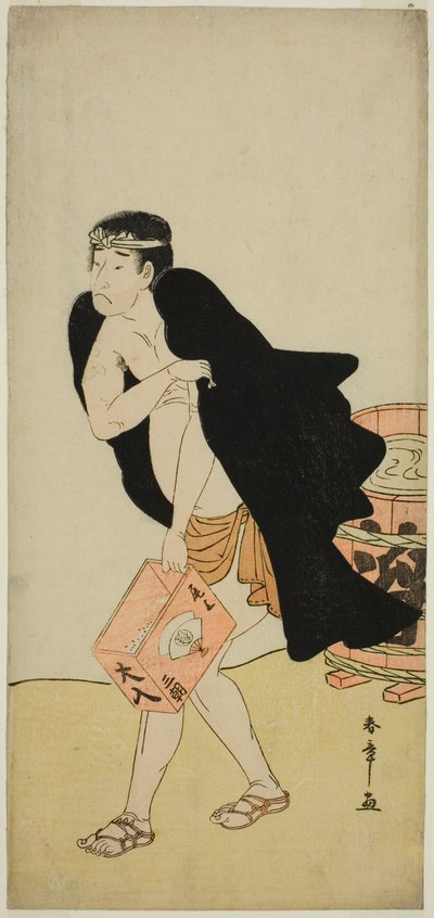 Der Schauspieler Onoe Matsusuke I als Sänftenträger Gohei im Stück Kitekaeru Nishiki no Wakayaka, aufgeführt im Nakamura-Theater im elften Monat, 1780 von Katsukawa Shunsho