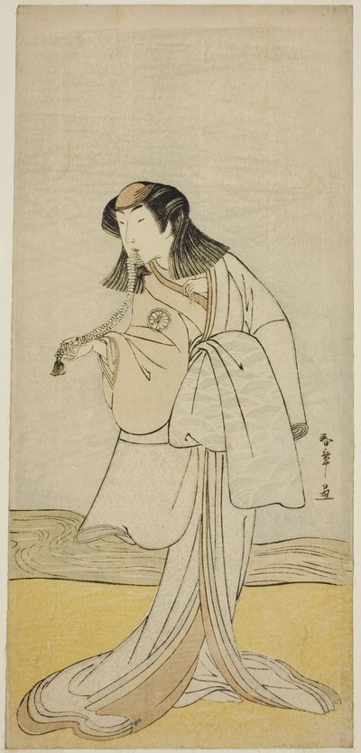 Der Schauspieler Segawa Kikunojo III als Miura no Katagai verkleidet als Nonne Narukami, im Stück Ume-goyomi Akebono Soga, aufgeführt im Ichimura-Theater im zweiten Monat, 1780 von Katsukawa Shunsho