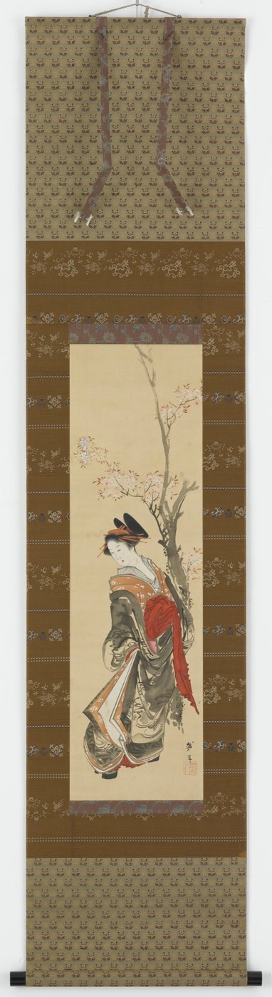 Eine Kurtisane unter einem Kirschbaum von Katsushika Hokusai