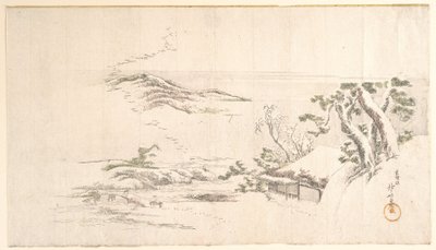 Schneebedeckte Landschaft mit grauen Wolken von Katsushika Hokusai