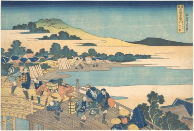 Fukui-Brücke in der Provinz Echizen, aus der Serie Bemerkenswerte Ansichten von Brücken in verschiedenen Provinzen von Katsushika Hokusai